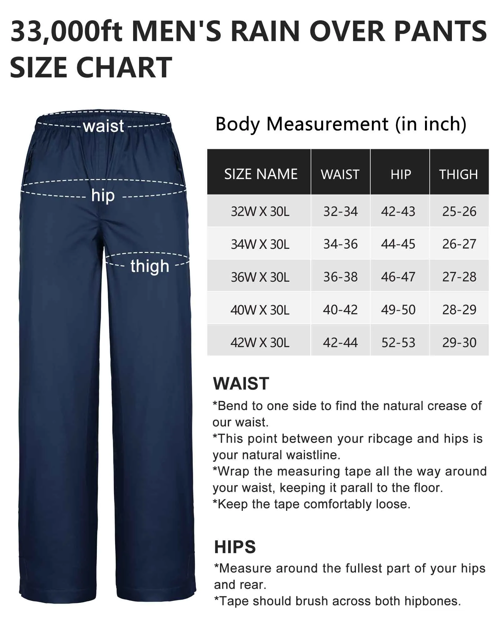 1.10 lbs 5000mm W/P Index 5000 Level Breathable Men's Rain Pants with Reflective Design