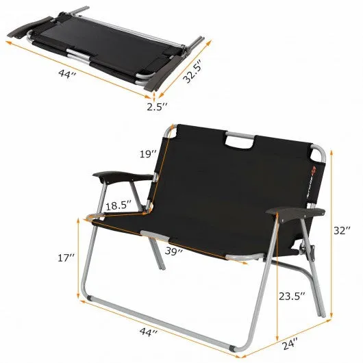 2 Person Folding Camping Bench Portable Double Chair-Black