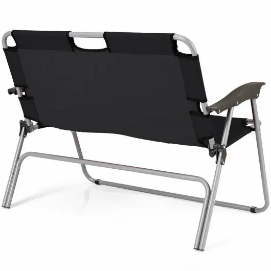 2 Person Folding Camping Bench Portable Double Chair-Black