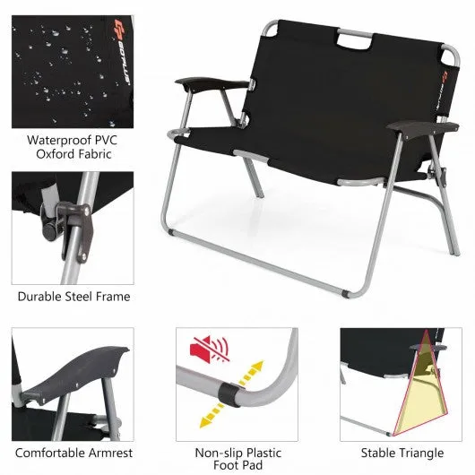 2 Person Folding Camping Bench Portable Double Chair-Black