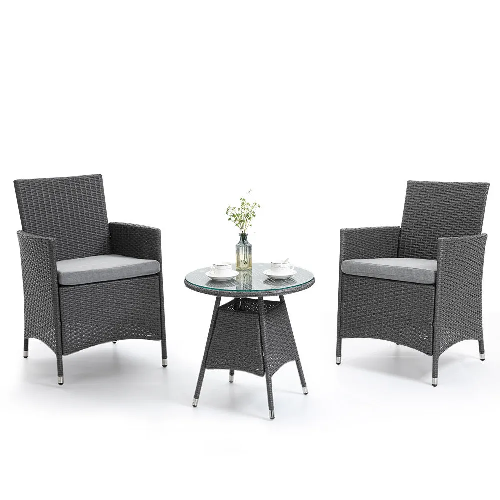 3 Piece Outdoor Furniture Set with Table and Chairs - Grey