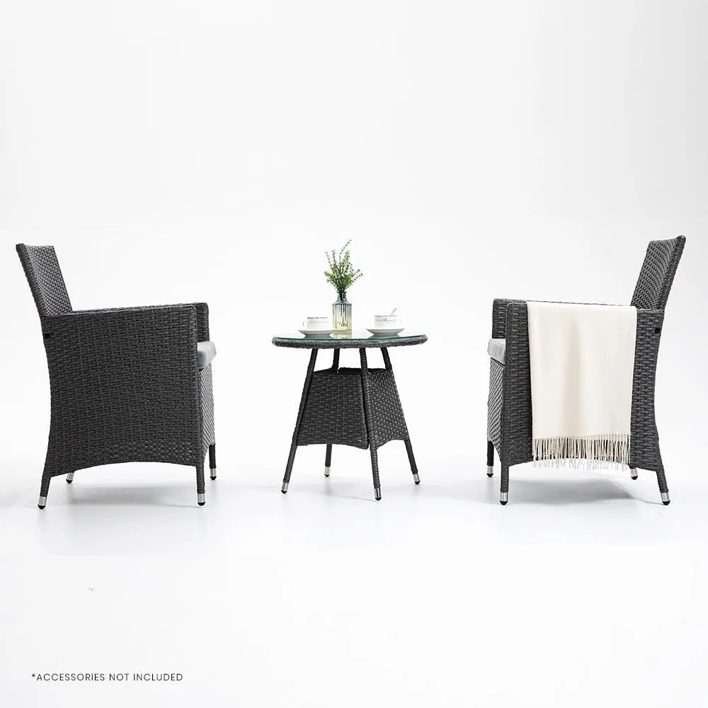 3 Piece Outdoor Furniture Set with Table and Chairs - Grey