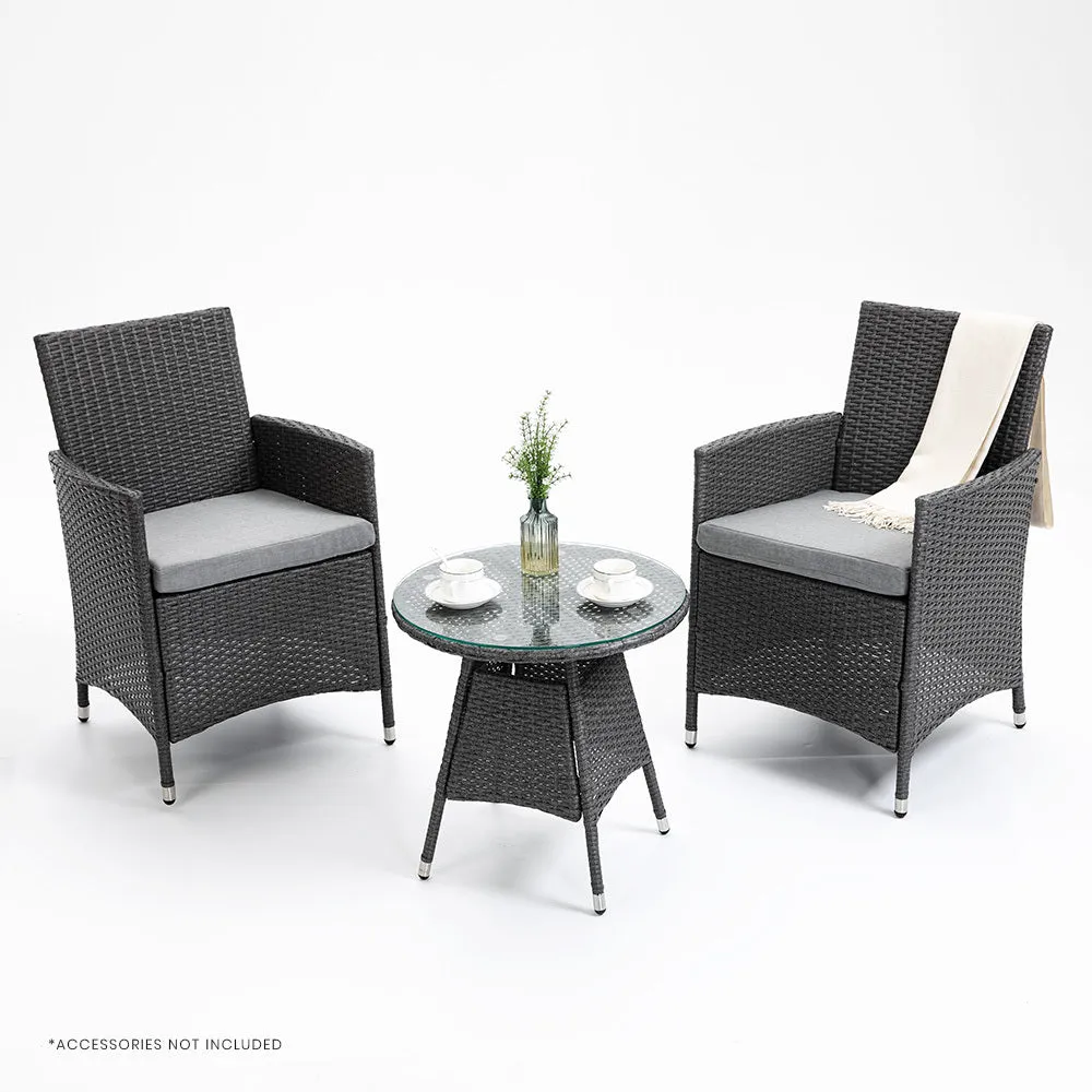 3 Piece Outdoor Furniture Set with Table and Chairs - Grey