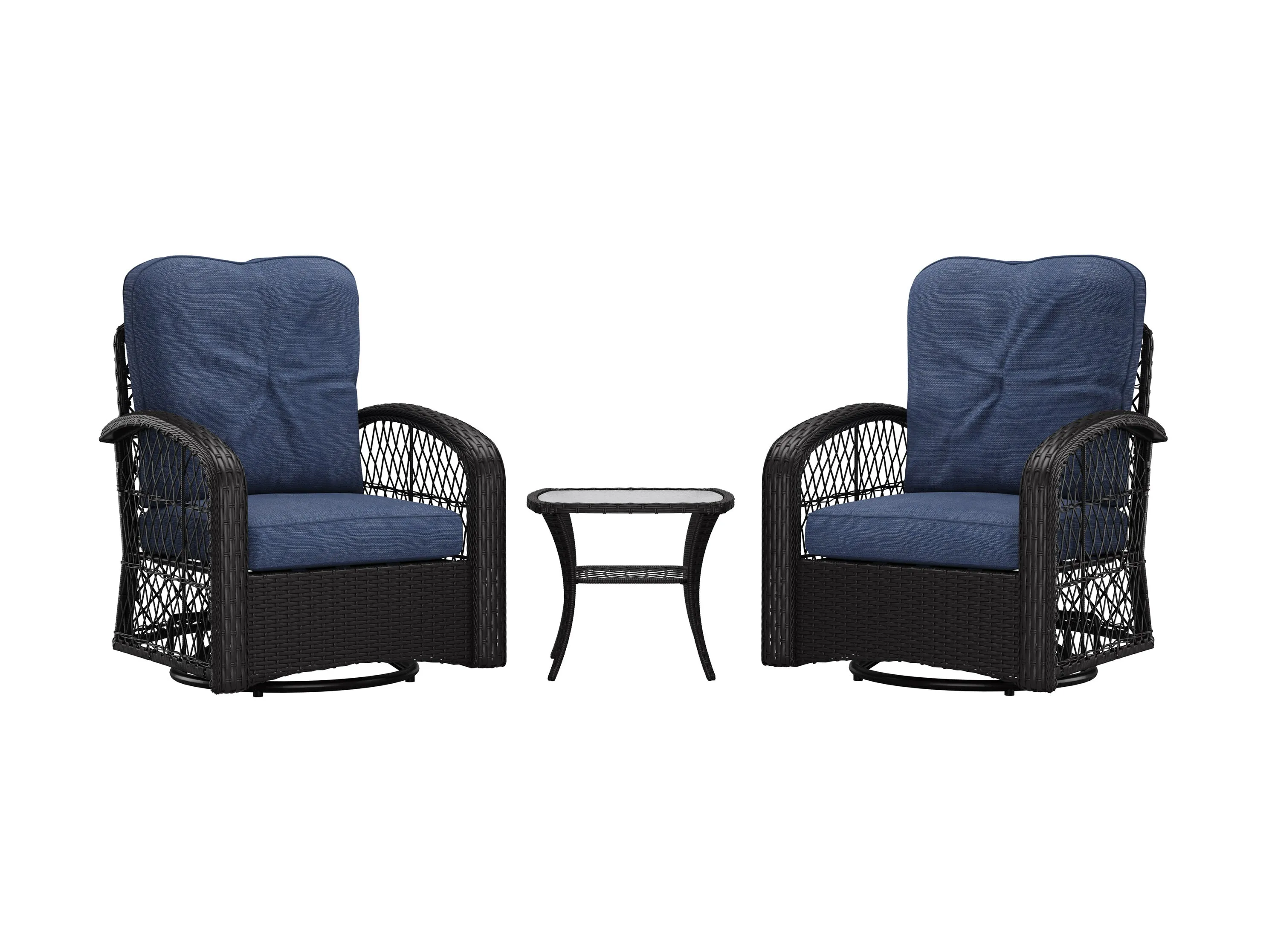 Blue Swivel Patio Chairs Set, 3pc