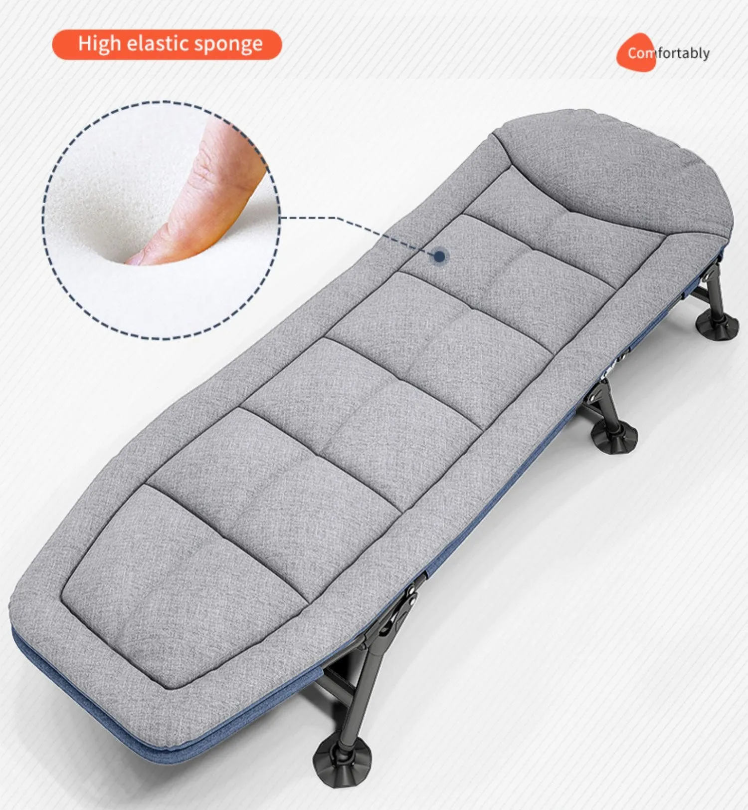 Folding Foldable Portable Camping Bed Cot Recliner Chair Beach Single Outdoor Stretcher - grey