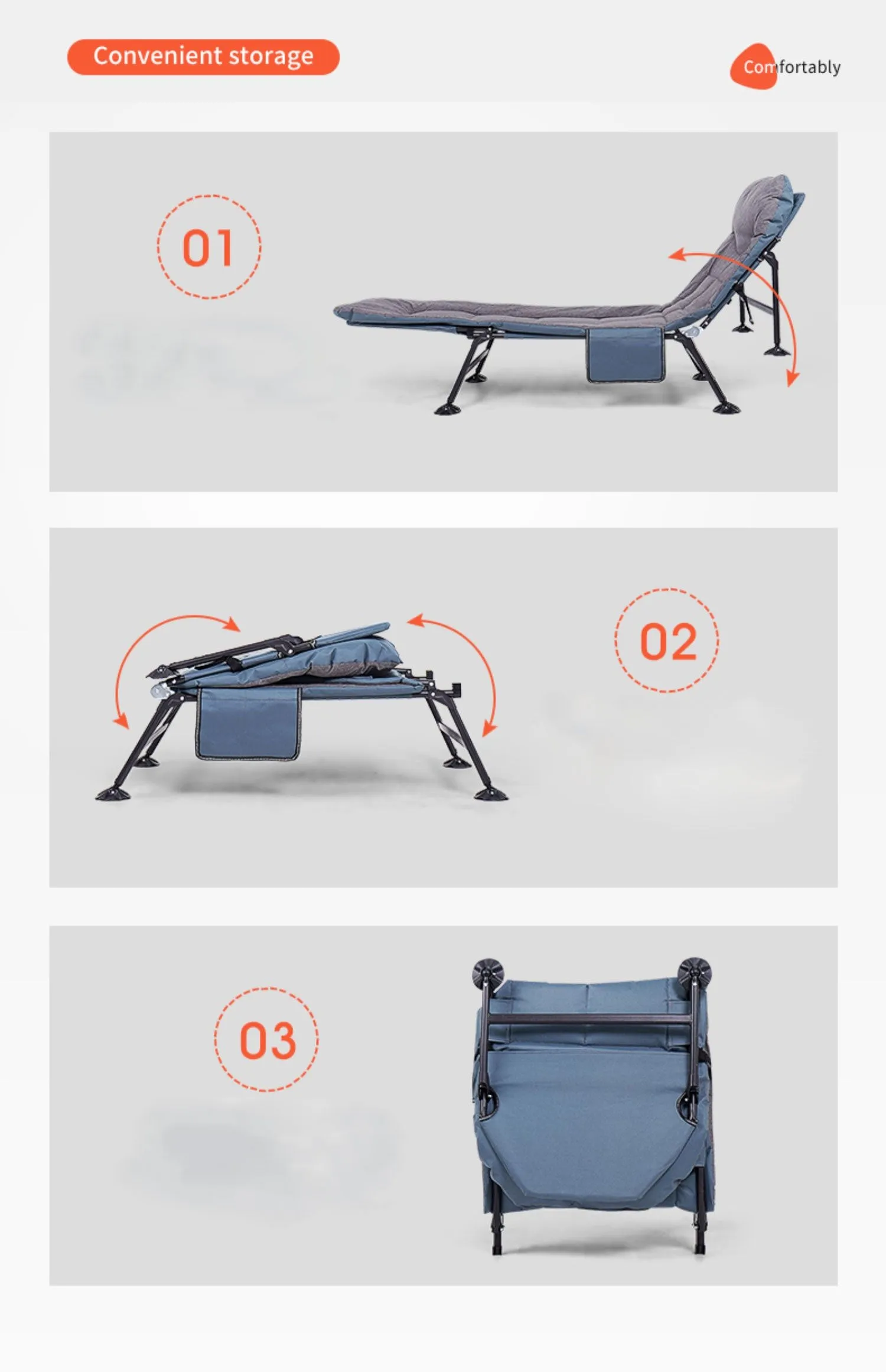 Folding Foldable Portable Camping Bed Cot Recliner Chair Beach Single Outdoor Stretcher - grey