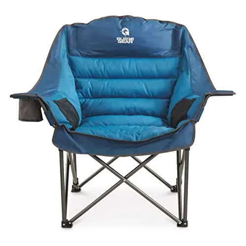 Guide Gear Oversized XL Padded Camping Chair, Portable, Folding, Large Camp Lounge Chairs for Outdoor, Adults, Men and Women, Heavy-Duty 400-lb. Capacity, with Cup Holder, Green