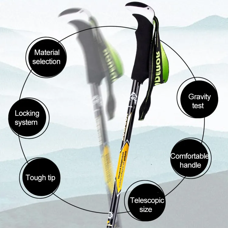 KODENOR Outdoor Mountaineering Portable Foldable Carbon Fibre Straight Handle Alpenstocks Trekking Poles, Length : 63-135CM (Black Yellow)