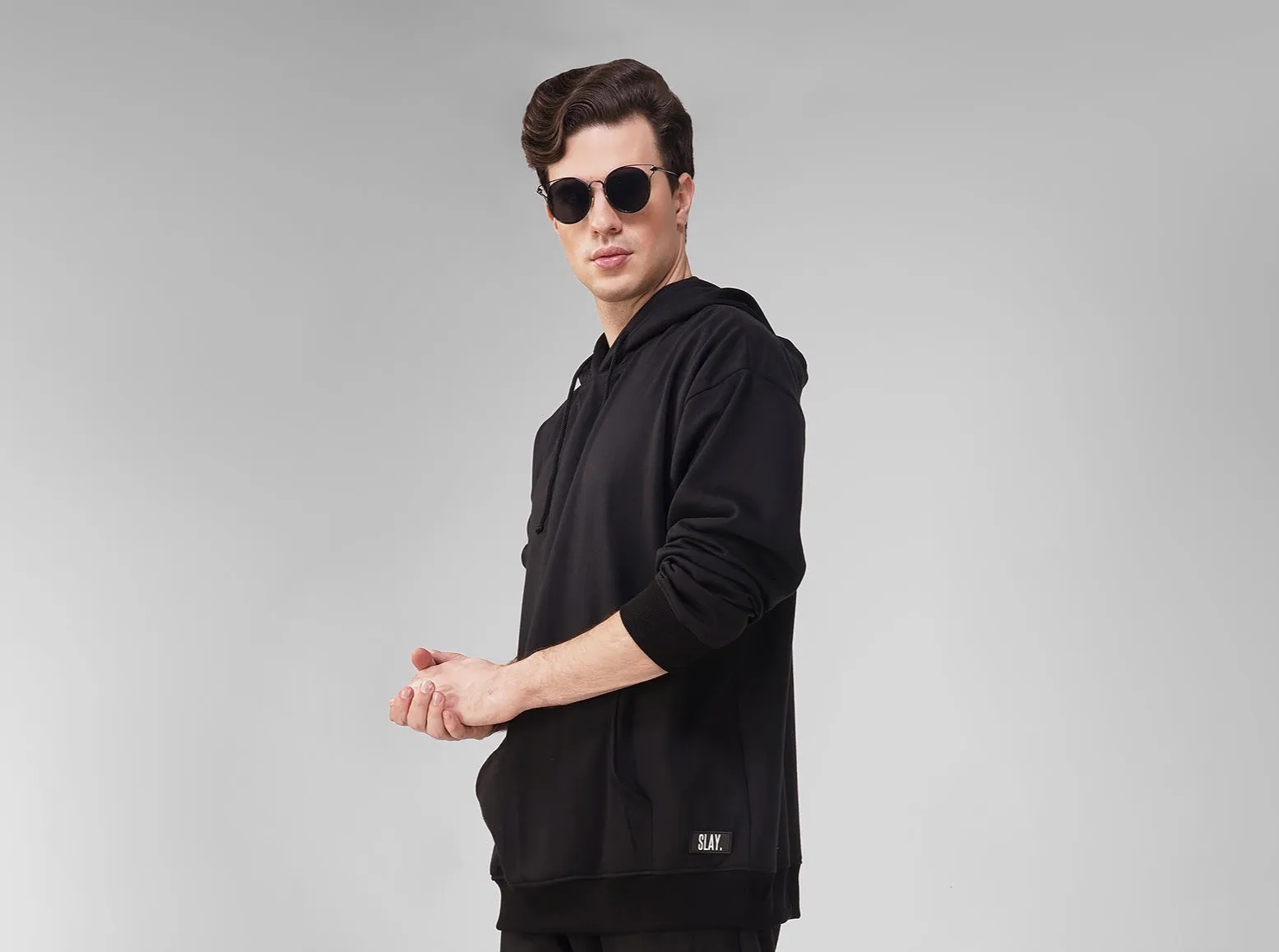 SLAY. Men's Black Oversized Drop Shoulder Hoodie