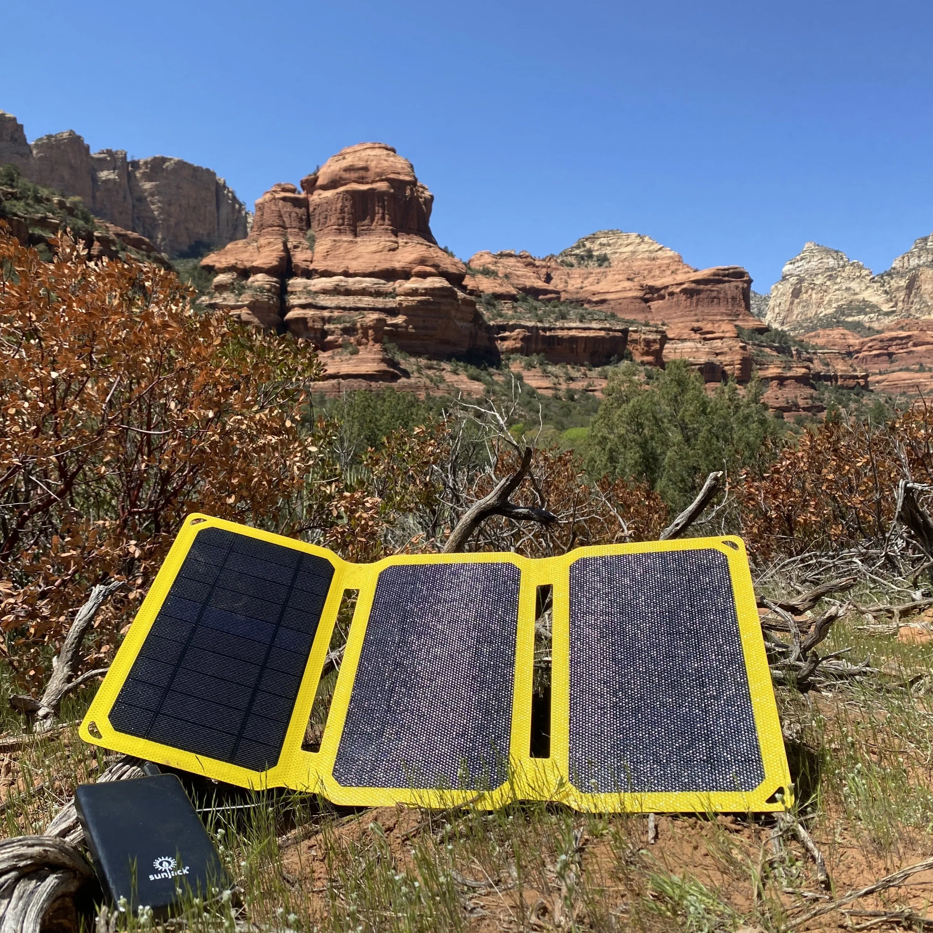 SunJack 15 Watt ETFE Foldable Portable Solar Panel Charger with 10000mAh Power Bank Battery