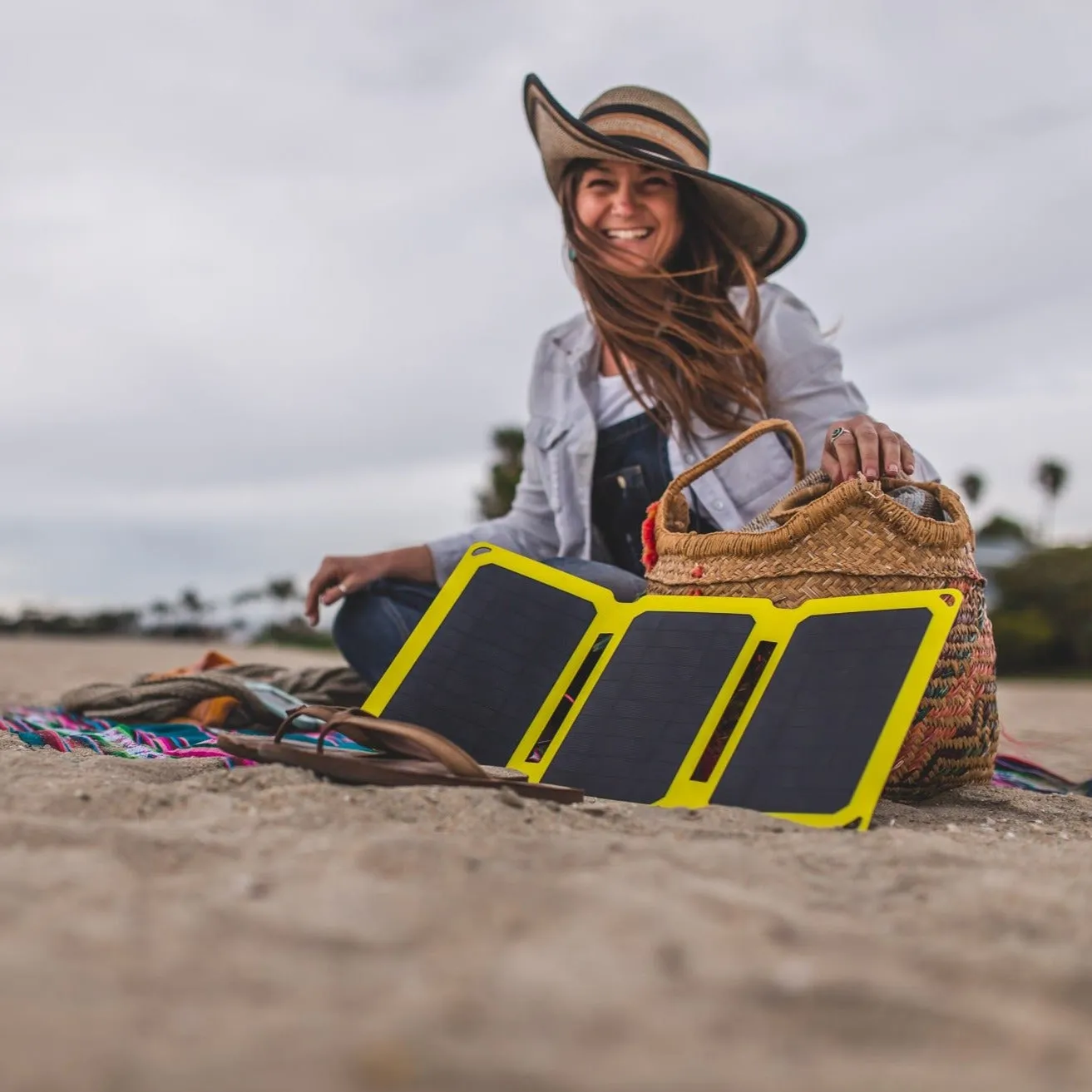 SunJack 15 Watt ETFE Foldable Portable Solar Panel Charger with 10000mAh Power Bank Battery